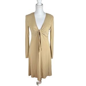 St John Knits Beige Jersey Tie Front Fit & Flare Dress